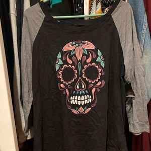 Sugar Skull Raglan Long Sleeve Tee